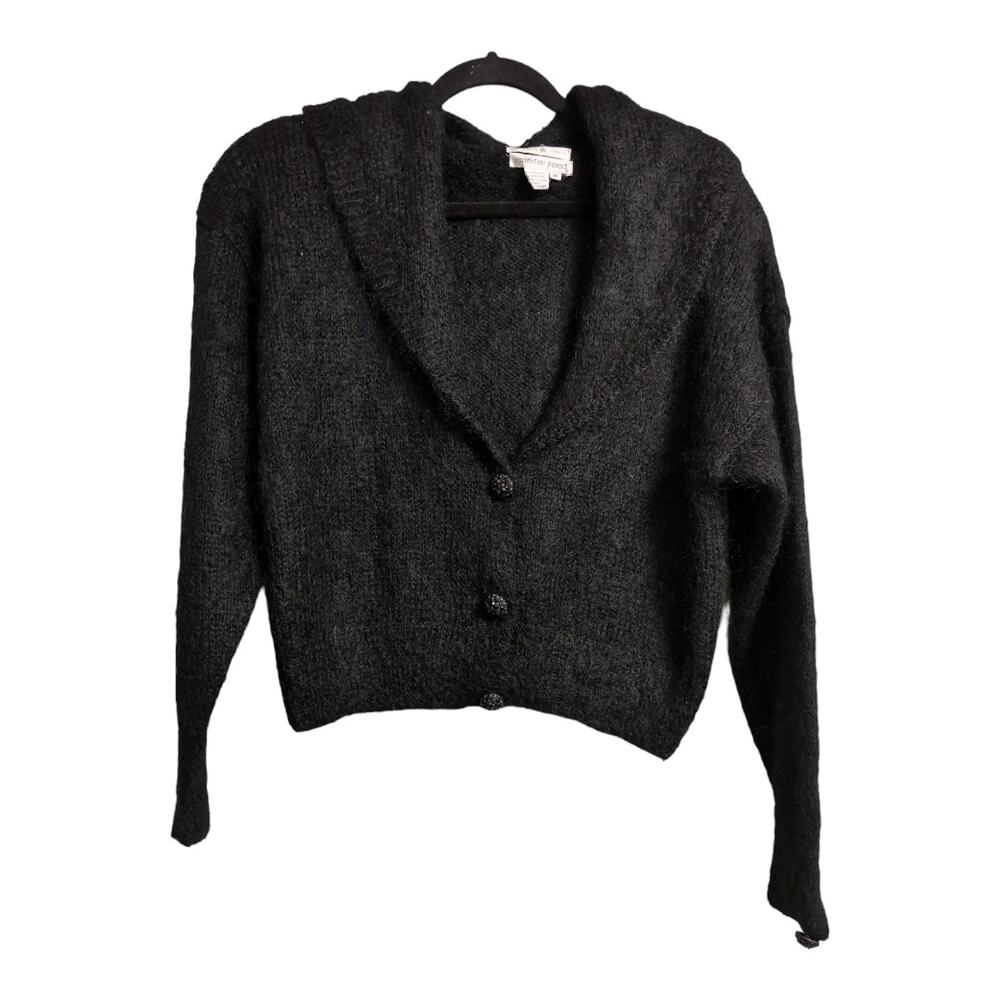 Jennifer Reed Vintage VTG Black Hand Knitted Cardigan Mohair Acrylic Size M
